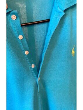 Ralph Lauren 5 button polo shirt turquoise/lime logo Med.